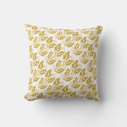 Elegant gold glitter holly berry Christmas Throw Pillow