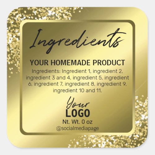 Elegant Gold Glitter Ingredient Labels