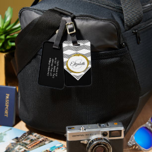 Elegant Gold Glitter Initial Letter Monogram Luggage Tag