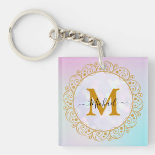 Elegant Gold Glitter Initial & Name Keychain
