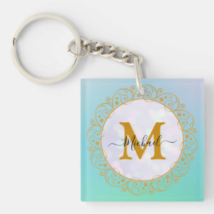 Elegant Gold Glitter Initial & Name Keychain