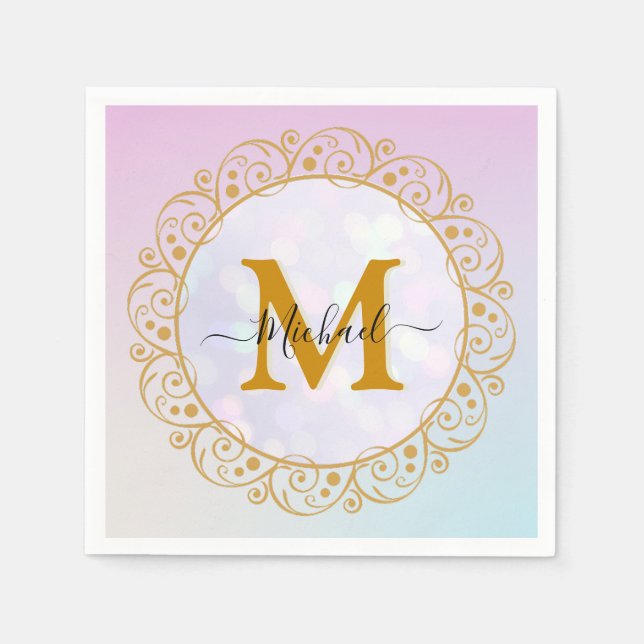 Elegant Gold Glitter Initial & Name Napkins (Front)