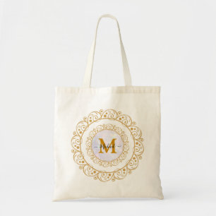 Elegant Gold Glitter Initial & Name Tote Bag