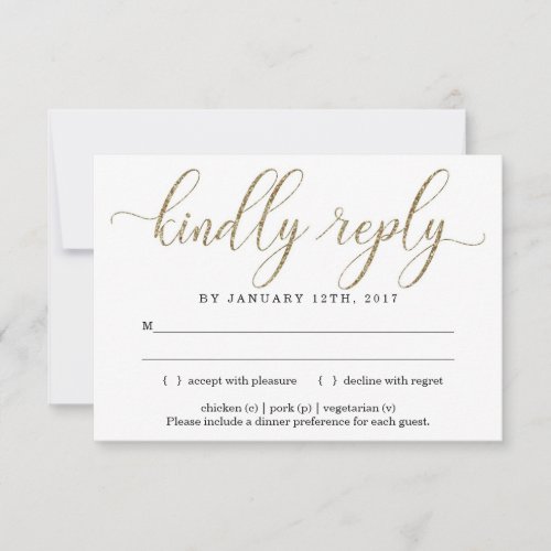 Elegant Gold Glitter Invitation Reply Card Insert