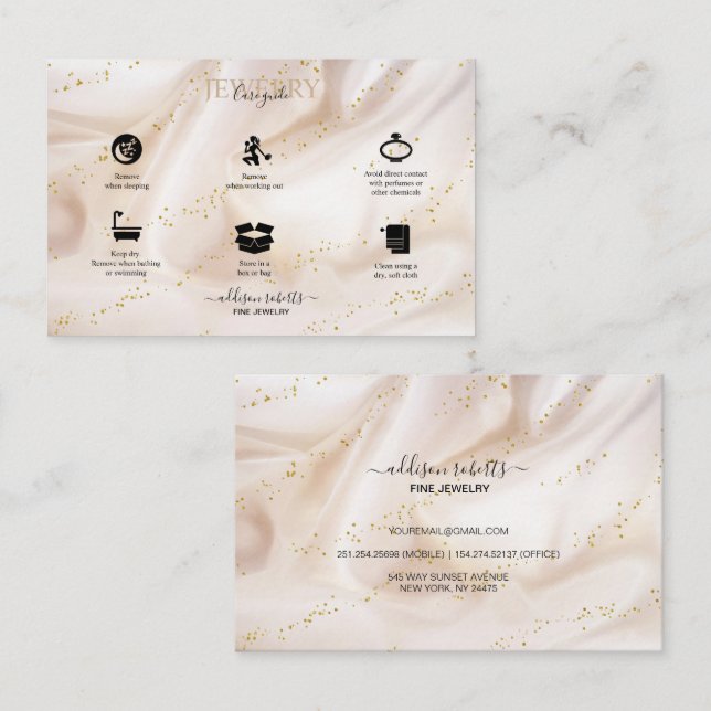 Elegant Gold Glitter Jewelry Care Business Card (Front/Back)
