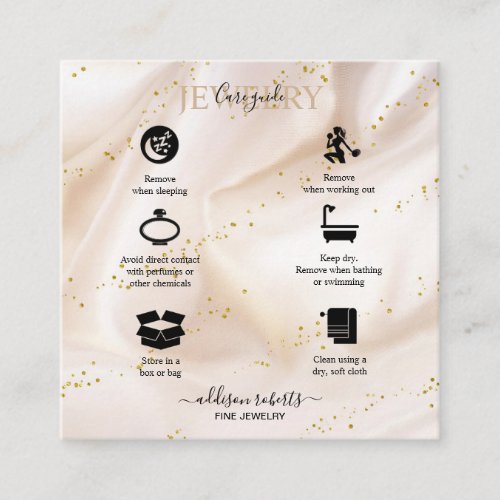 Elegant Gold Glitter Jewelry Care Square Business Card