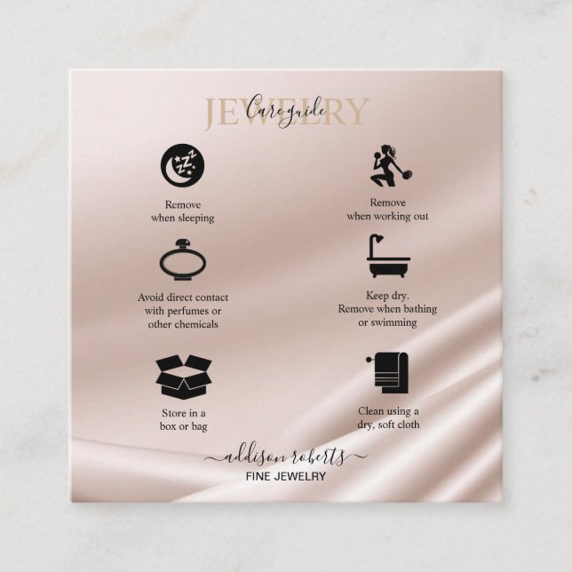 Elegant Gold Glitter Jewelry Care Square Business  Square Business Card (Front)