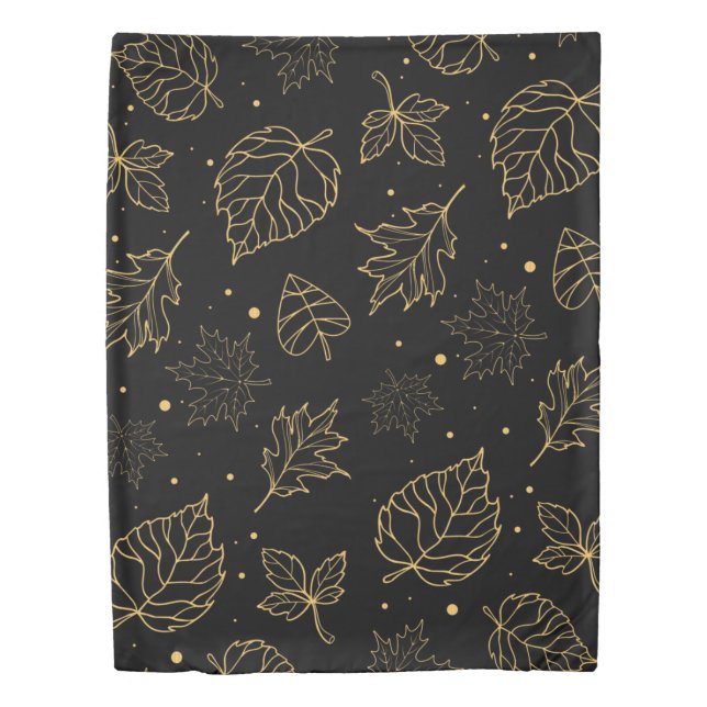 Elegant Gold Glitter Leaves Ditsy Pattern | Duvet Cover (Front)