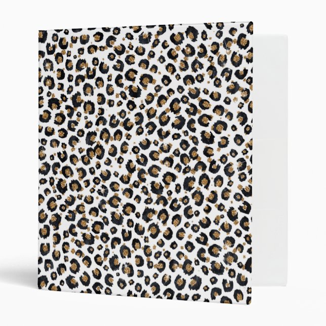 Elegant Gold Glitter Leopard Pattern 3 Ring Binder (Front/Inside)