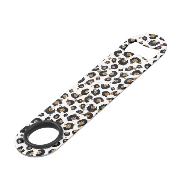 Elegant Gold Glitter Leopard Pattern Bar Key (Front Angled)