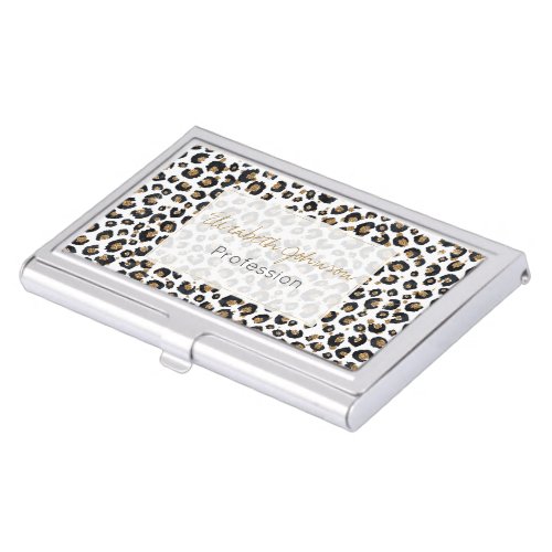 Elegant Gold Glitter Leopard Pattern Business Card Case