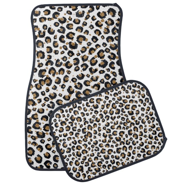 Elegant Gold Glitter Leopard Pattern Car Floor Mat (Set)