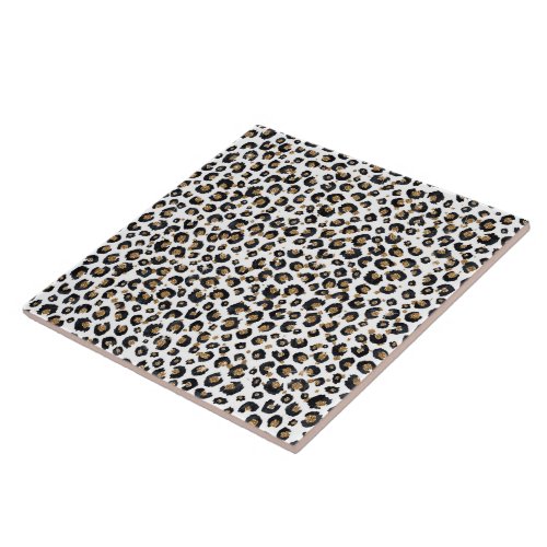 Elegant Gold Glitter Leopard Pattern Ceramic Tile