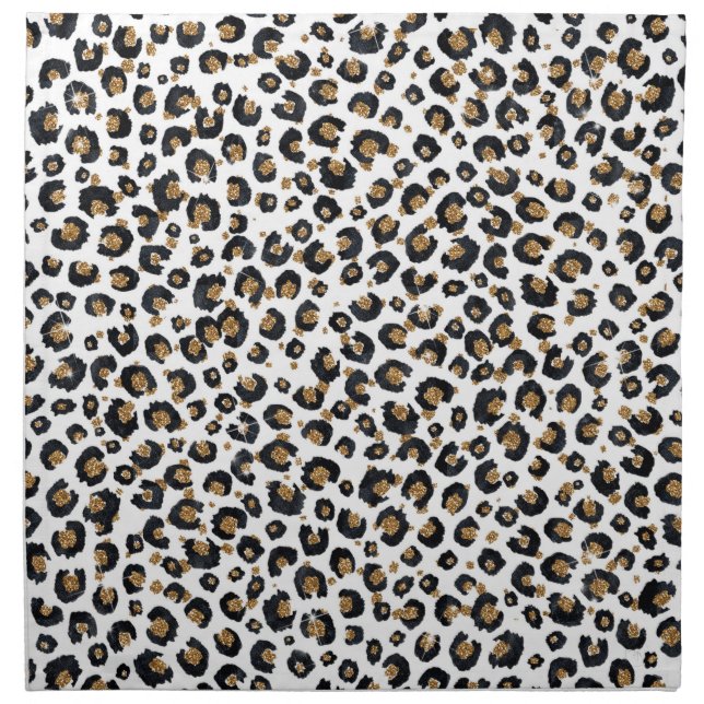 Elegant Gold Glitter Leopard Pattern Cloth Napkin (Front)