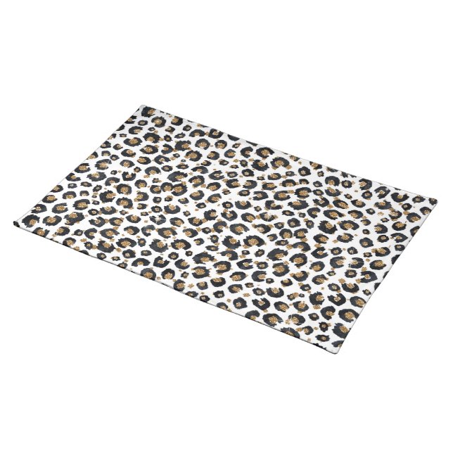 Elegant Gold Glitter Leopard Pattern Cloth Placemat (On Table)