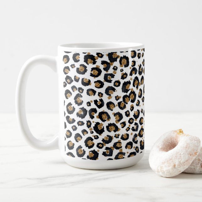 Elegant Gold Glitter Leopard Pattern Coffee Mug (With Donut)