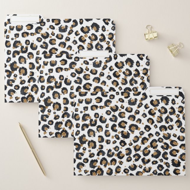 Elegant Gold Glitter Leopard Pattern File Folder (Set)