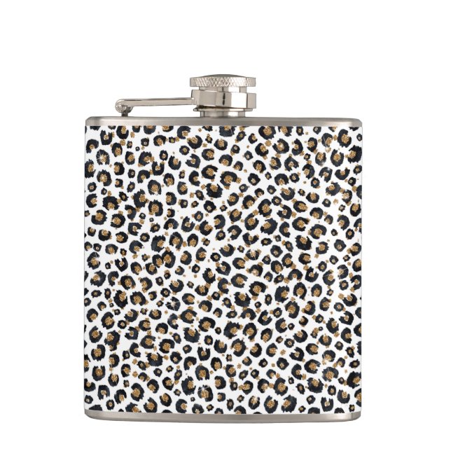 Elegant Gold Glitter Leopard Pattern Flask (Front)