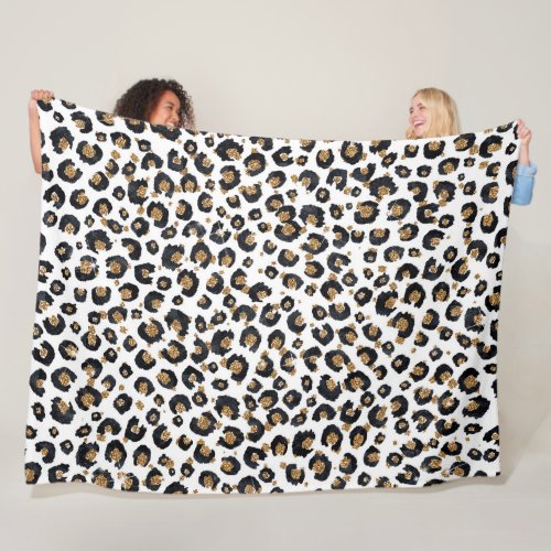 Elegant Gold Glitter Leopard Pattern Fleece Blanket