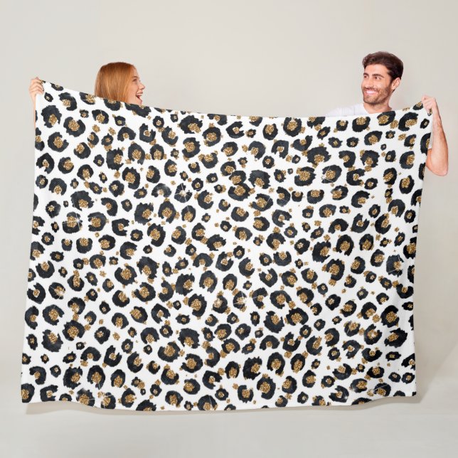 Elegant Gold Glitter Leopard Pattern Fleece Blanket (In Situ)