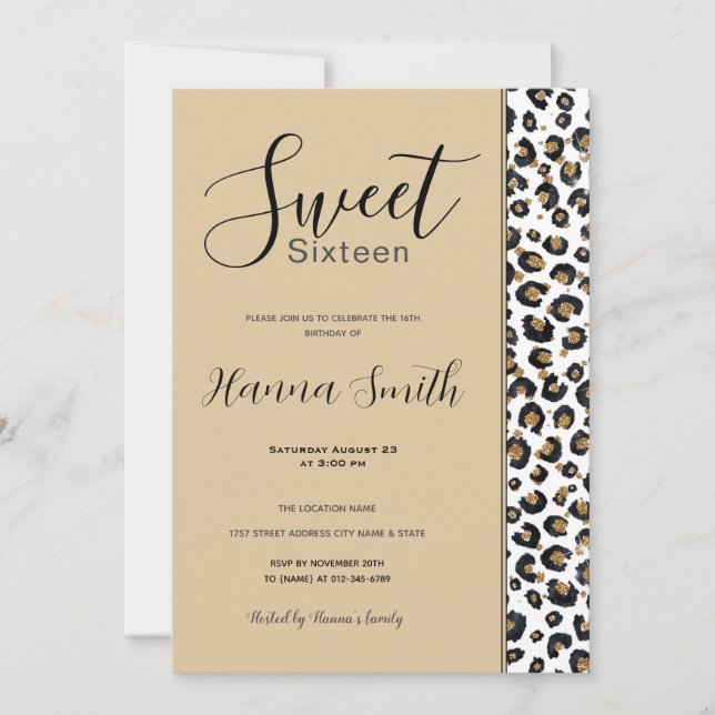 Elegant Gold Glitter Leopard Pattern Invitation (Front)