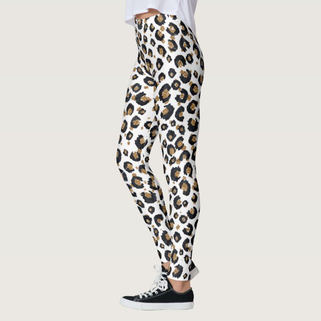 Elegant Gold Glitter Leopard Pattern Leggings (Left)