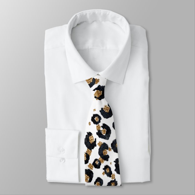 Elegant Gold Glitter Leopard Pattern Neck Tie (Tied)
