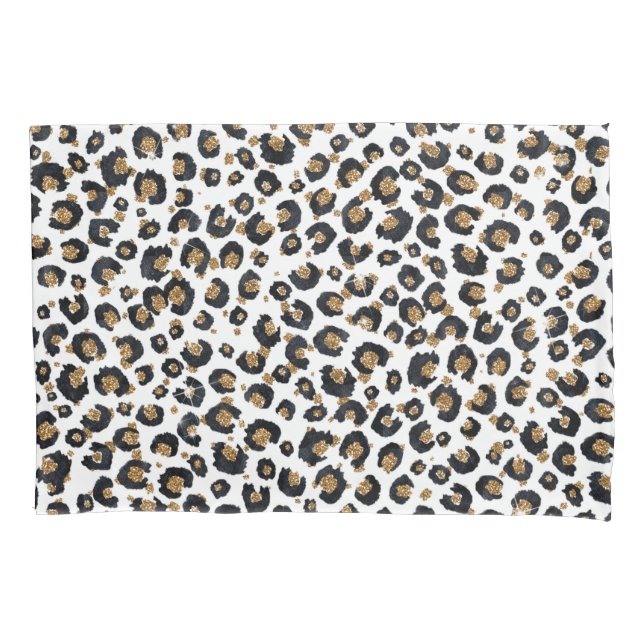 Elegant Gold Glitter Leopard Pattern Pillow Case (Front)