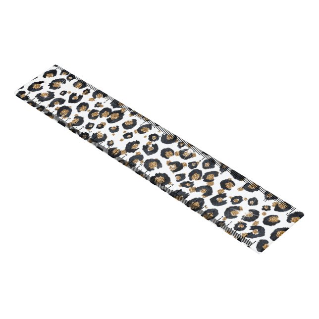 Elegant Gold Glitter Leopard Pattern Ruler (Angled)