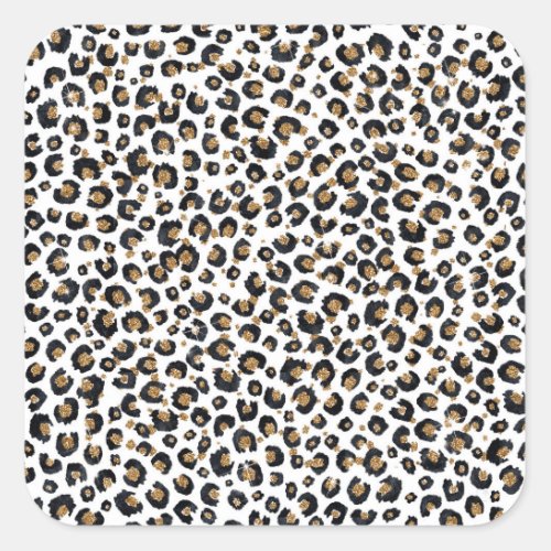 Elegant Gold Glitter Leopard Pattern Square Sticker