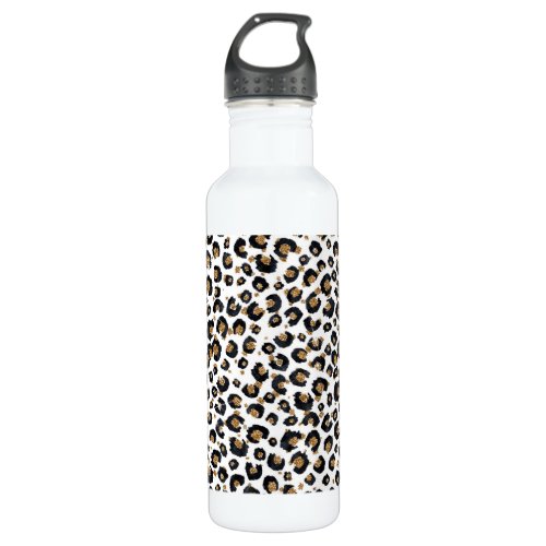 Elegant Gold Glitter Leopard Pattern Stainless Steel Water Bottle