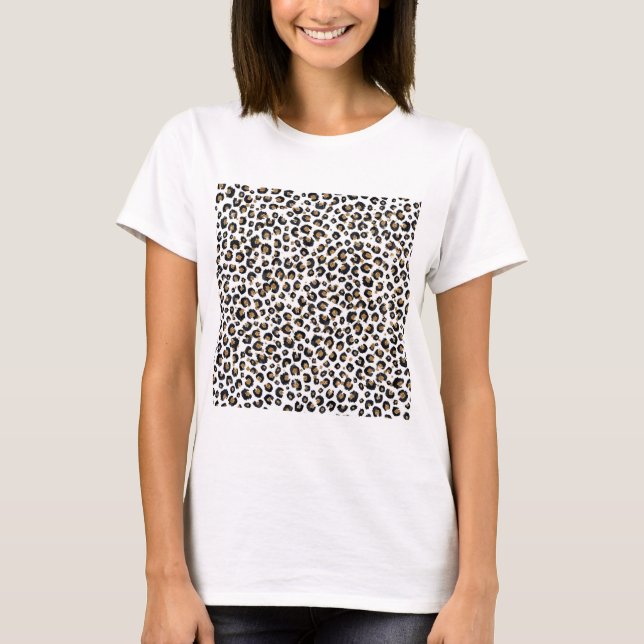 Elegant Gold Glitter Leopard Pattern T-Shirt (Front)