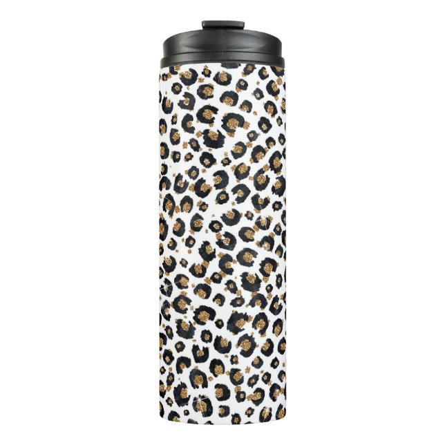 Elegant Gold Glitter Leopard Pattern Thermal Tumbler (Front)