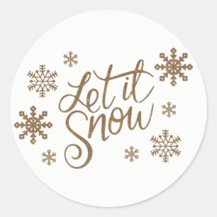Elegant gold glitter let it snow text snowflakes classic round sticker