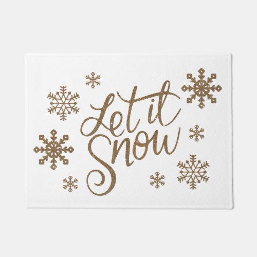 Elegant gold glitter let it snow text snowflakes doormat