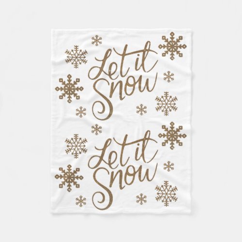 Elegant gold glitter let it snow text snowflakes fleece blanket