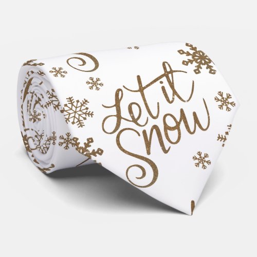 Elegant gold glitter let it snow text snowflakes neck tie