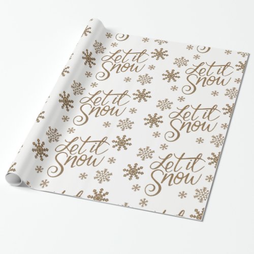 Elegant gold glitter let it snow text snowflakes wrapping paper