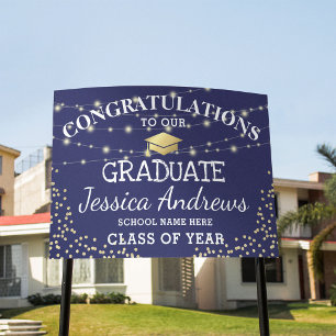 Elegant Gold Glitter & Lights 2026 Graduation Sign