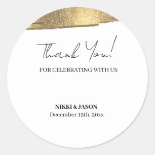 Elegant Gold Glitter Line Minimal Wedding Thanks  Classic Round Sticker