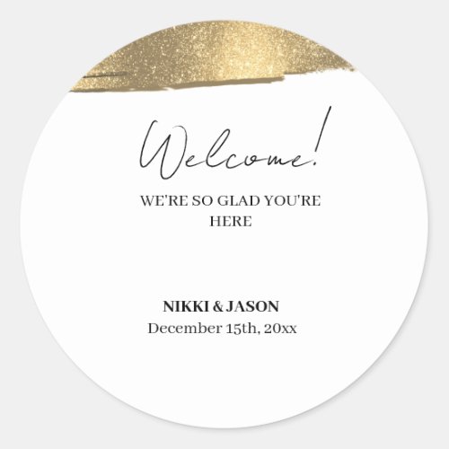 Elegant Gold Glitter Line Minimal Wedding Welcome  Classic Round Sticker