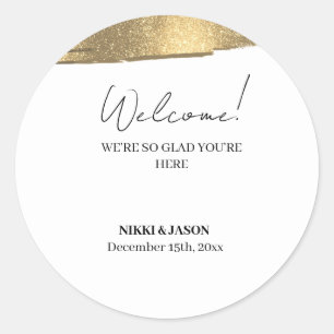 Elegant Gold Glitter Line Minimal Wedding Welcome  Classic Round Sticker