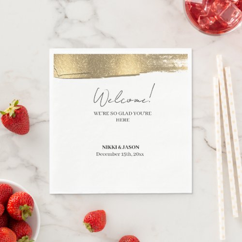 Elegant Gold Glitter Line Minimal Wedding Welcome  Napkins