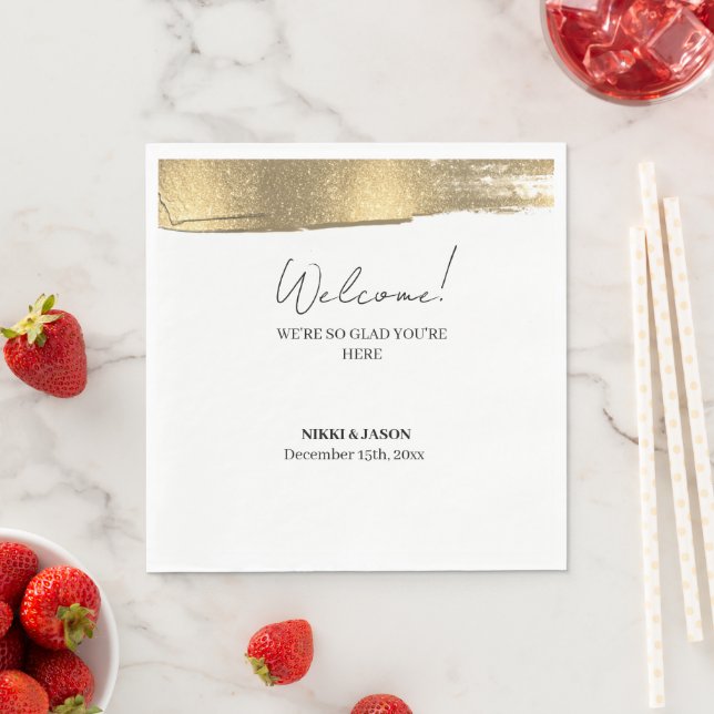 Elegant Gold Glitter Line Minimal Wedding Welcome  Napkins (Insitu)