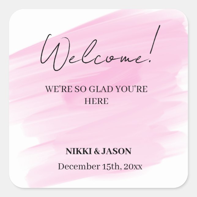 Elegant Gold Glitter Line Minimal Wedding Welcome  Square Sticker (Front)