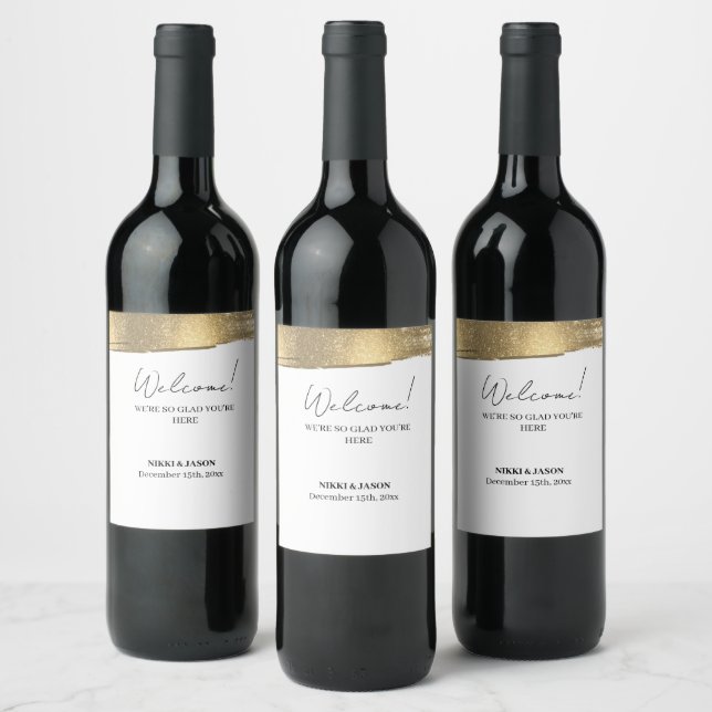 Elegant Gold Glitter Line Minimal Wedding Welcome  Wine Label (Bottles)