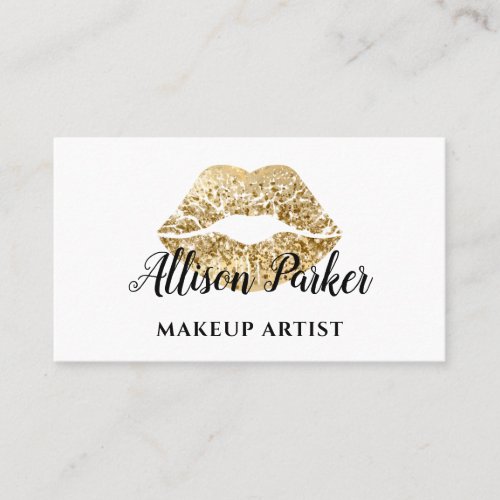 Elegant Gold Glitter Lips Makeup Artist  Business Card