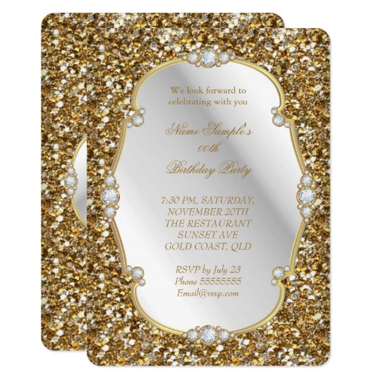 Elegant Gold Glitter Look Diamond Birthday Party A Invitation | Zazzle.com