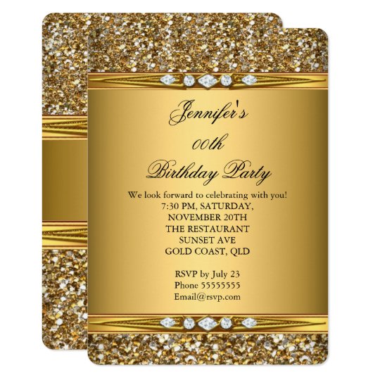 Elegant Gold Glitter Look Diamond Birthday Party Card ...