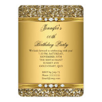 Elegant Gold Glitter Look Diamond Birthday Party Card